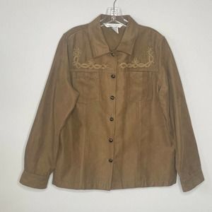 Napa Valley Button Up Shirt Women’s Large Brown Faux Suede Collared Shacket Poly
